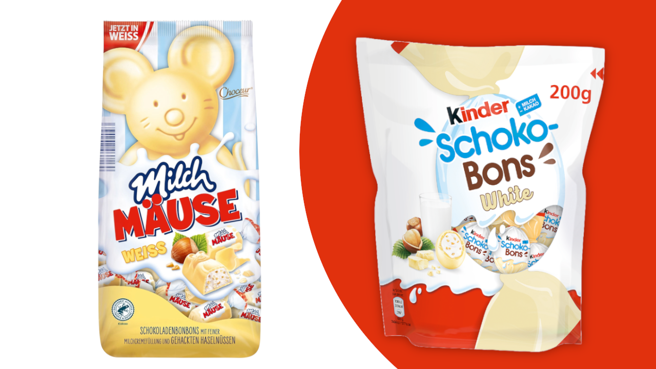 Choceur Milch Mäuse Weiß von Aldi im Vergleich zu Kinder Schoko-Bons Choceur Milch Mäuse Weiß von Aldi im Vergleich zu Kinder Schoko-Bons