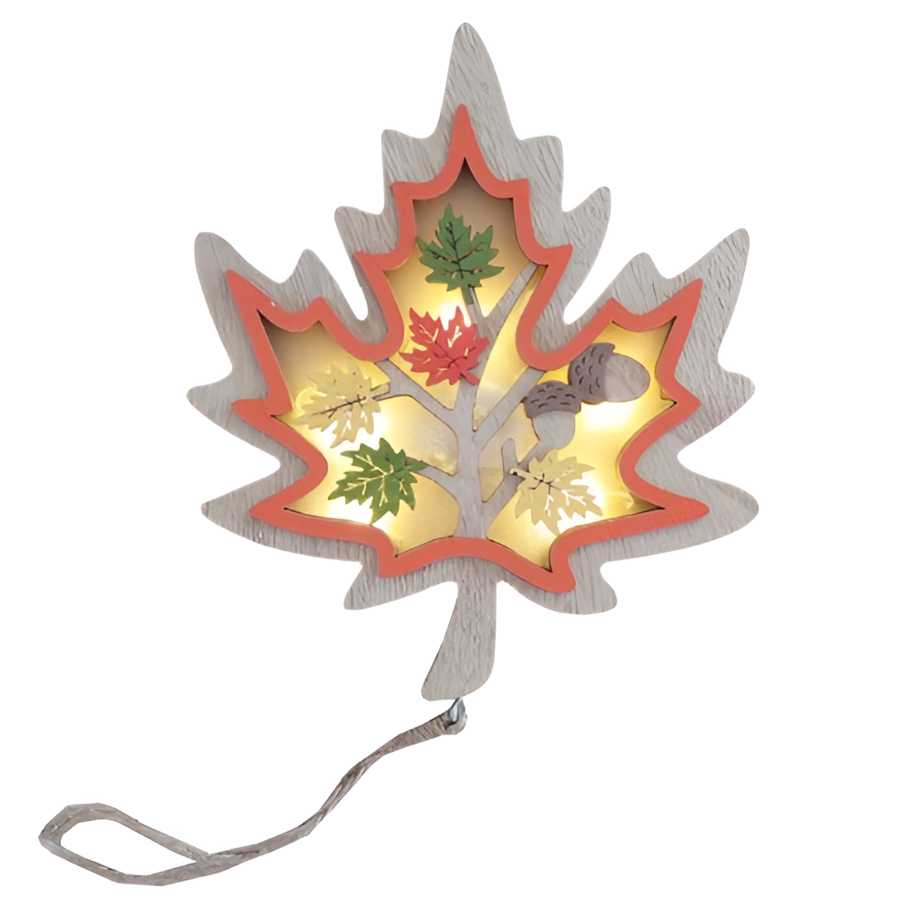 Ahorn Blatt mit LED Herbstdeko Beleuchtung Holz Girlande Fensterdeko Tischdeko