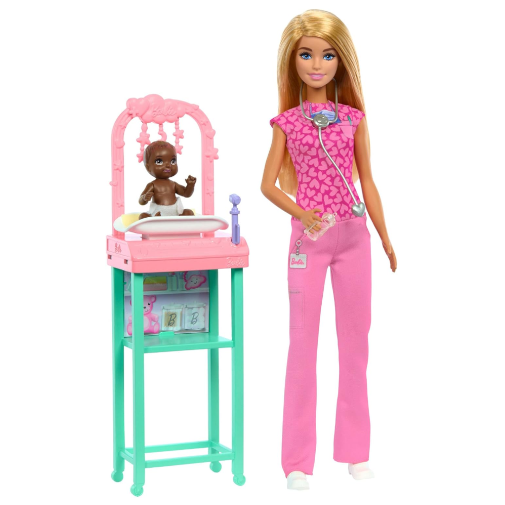 Barbie Kinderärztin Puppe mit Baby, Möbel und Zubehör – Mattel JCR72