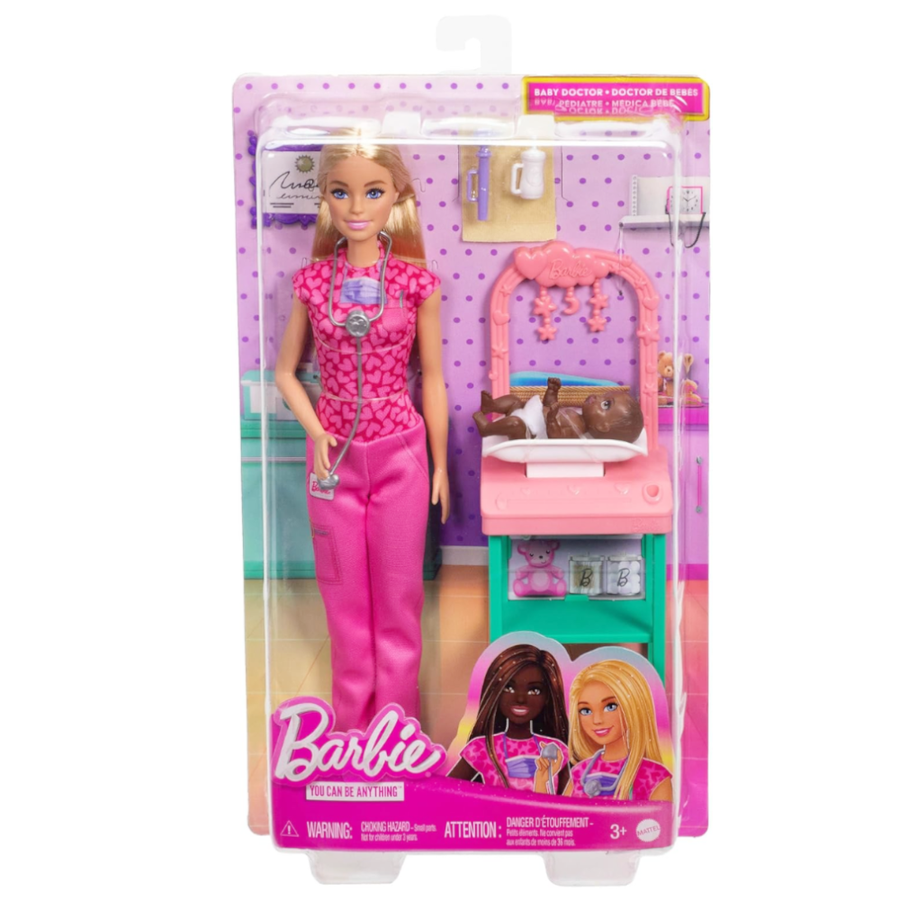 Barbie Kinderärztin Puppe mit Baby, Möbel und Zubehör – Mattel JCR72