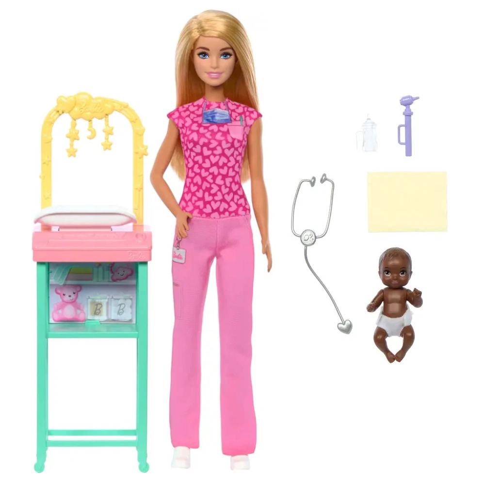Barbie Kinderärztin Puppe mit Baby, Möbel und Zubehör – Mattel JCR72