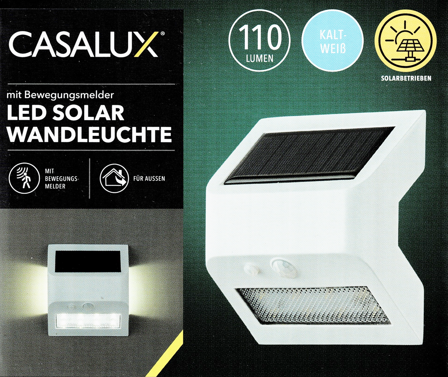 Casalux LED Solar Wandleuchte Außen Bewegungsmelder IP44 Kaltweiß Lampe