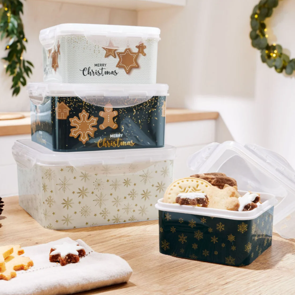 Ernesto Frischhaltedosen-Set Keksdose Weihnachten Schnee Behälter Dose Lunchbox