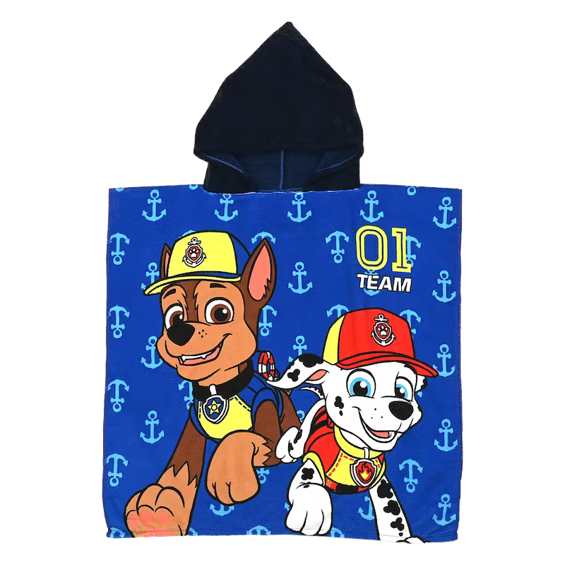Paw Patrol Badeponcho mit Kapuze Badeumhang Blau 60x60cm Kinder Jungen