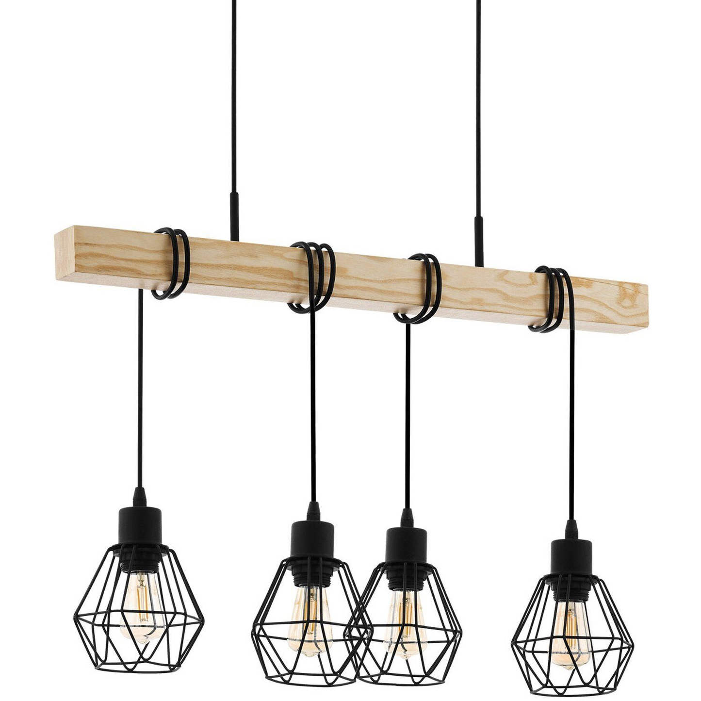 Pendelleuchte Vintage Hängeleuchte mit Holzbalken für Wohnzimmer, Esszimmer