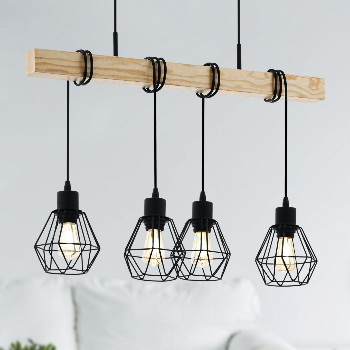 Pendelleuchte Vintage Hängeleuchte mit Holzbalken für Wohnzimmer, Esszimmer