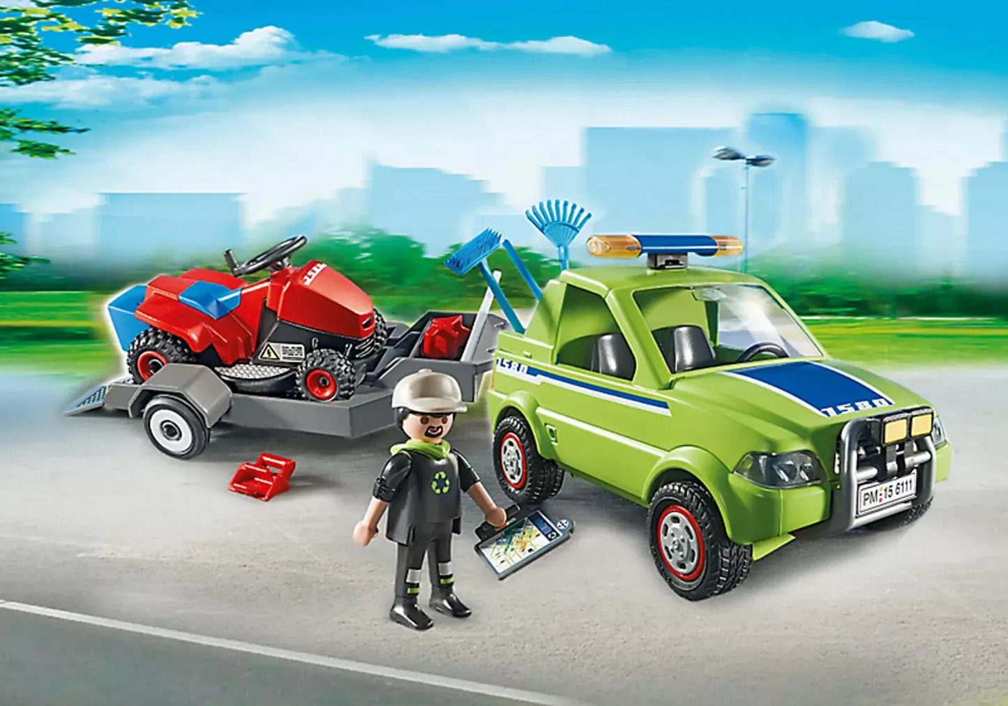 Playmobil 6111 - Action Heroes - Gartenpfleger mit Auto, Anhänger und Rasenmäher