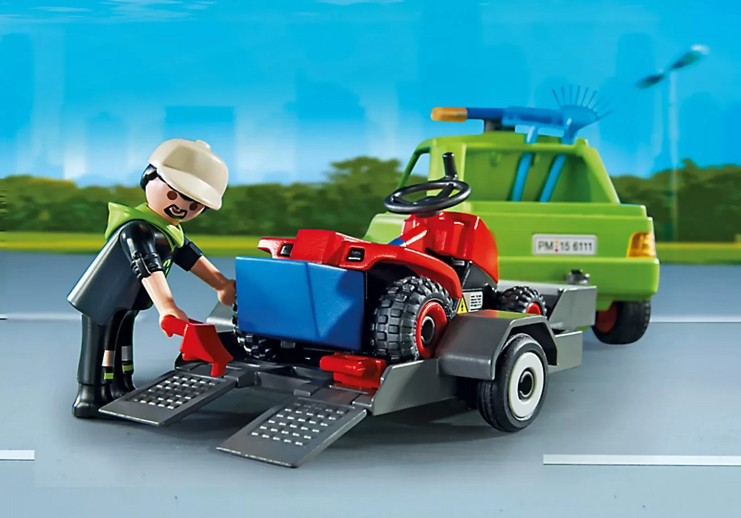 Playmobil 6111 - Action Heroes - Gartenpfleger mit Auto, Anhänger und Rasenmäher