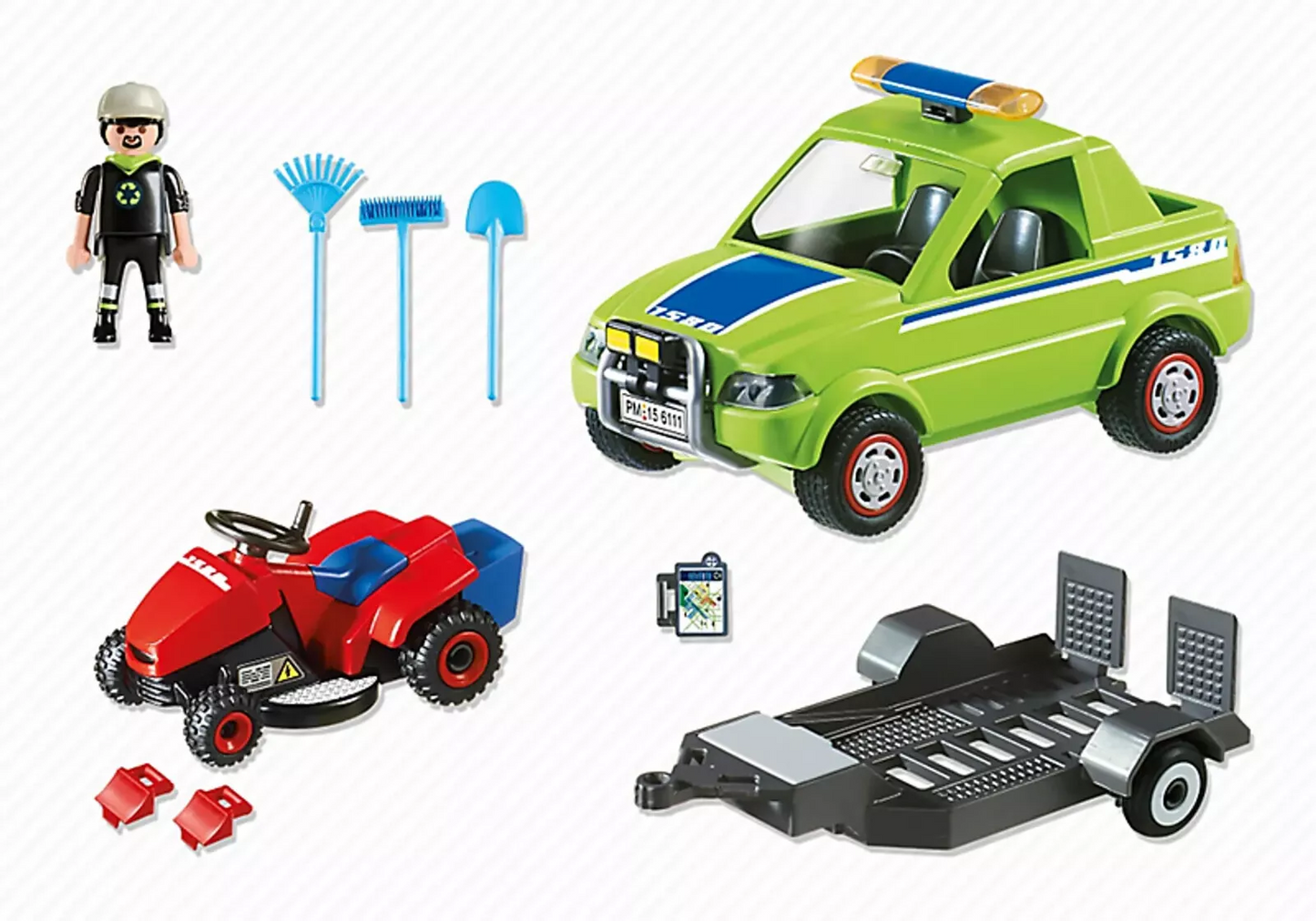 Playmobil 6111 - Action Heroes - Gartenpfleger mit Auto, Anhänger und Rasenmäher