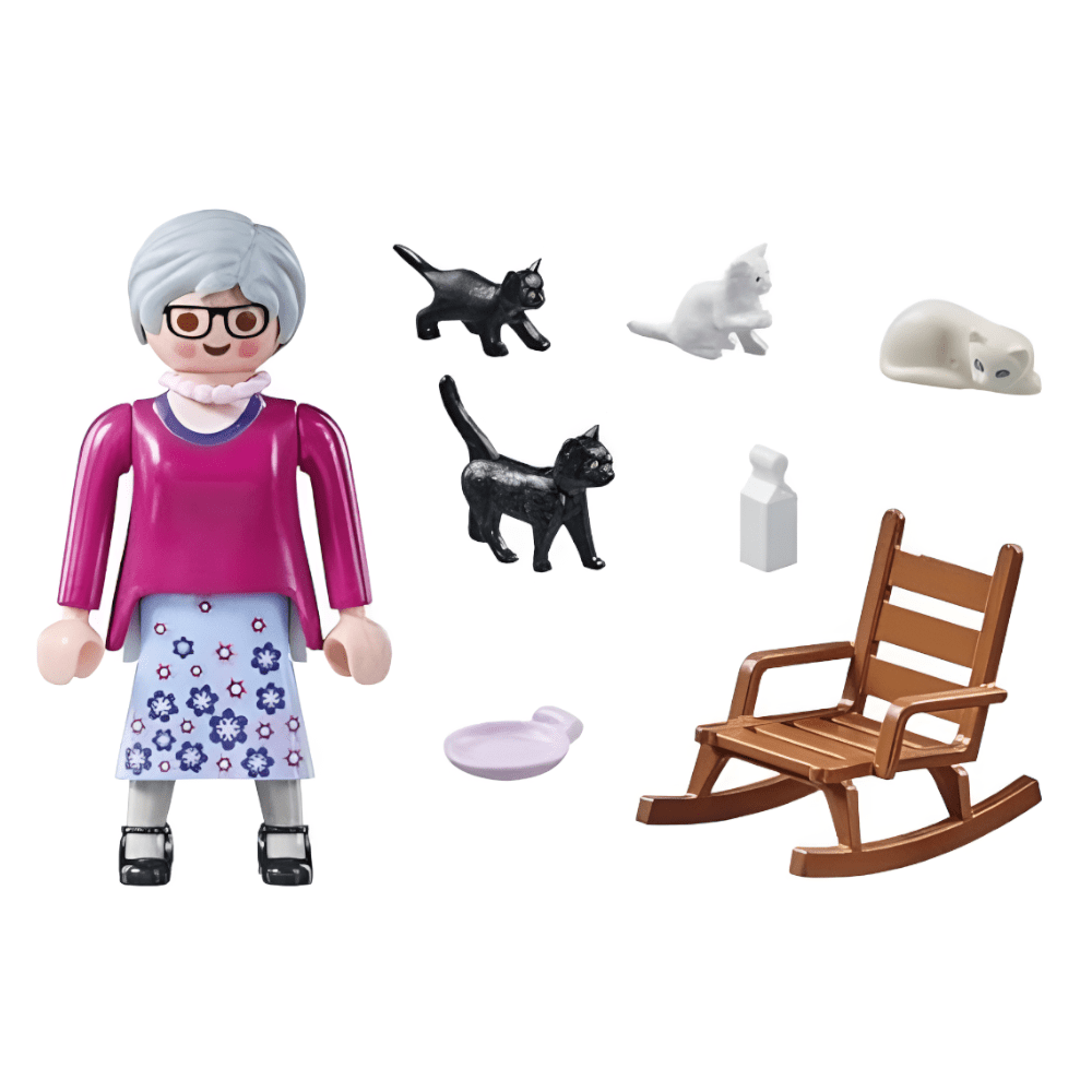 Playmobil 71172 - Oma mit Katzen, Perlenkette & Schaukelstuhl, Zubehör