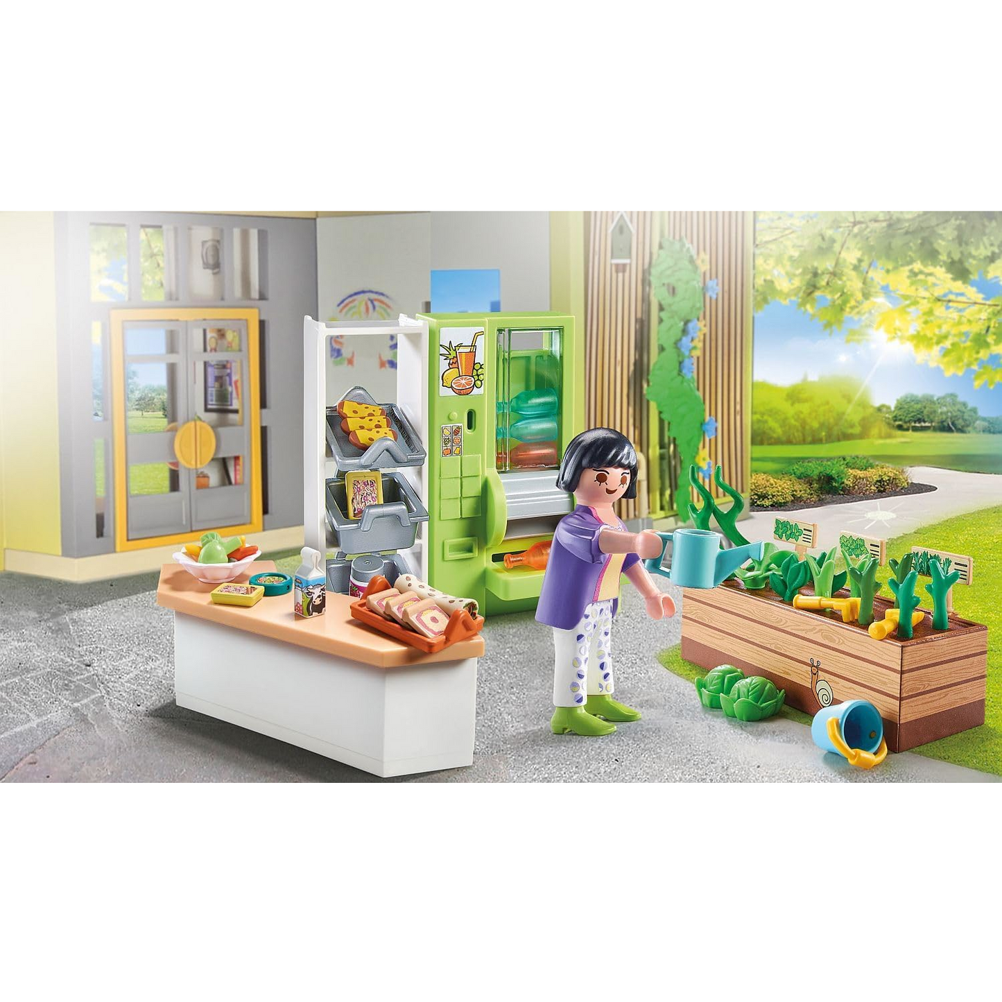 Playmobil 71333 - City Life - Schulkiosk Cafeteria Blumenbeet Flaschenautomat
