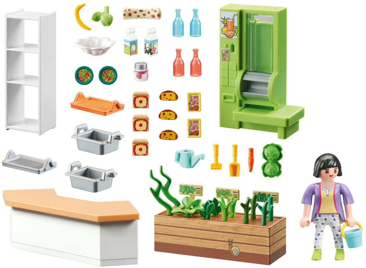 Playmobil 71333 - City Life - Schulkiosk Cafeteria Blumenbeet Flaschenautomat