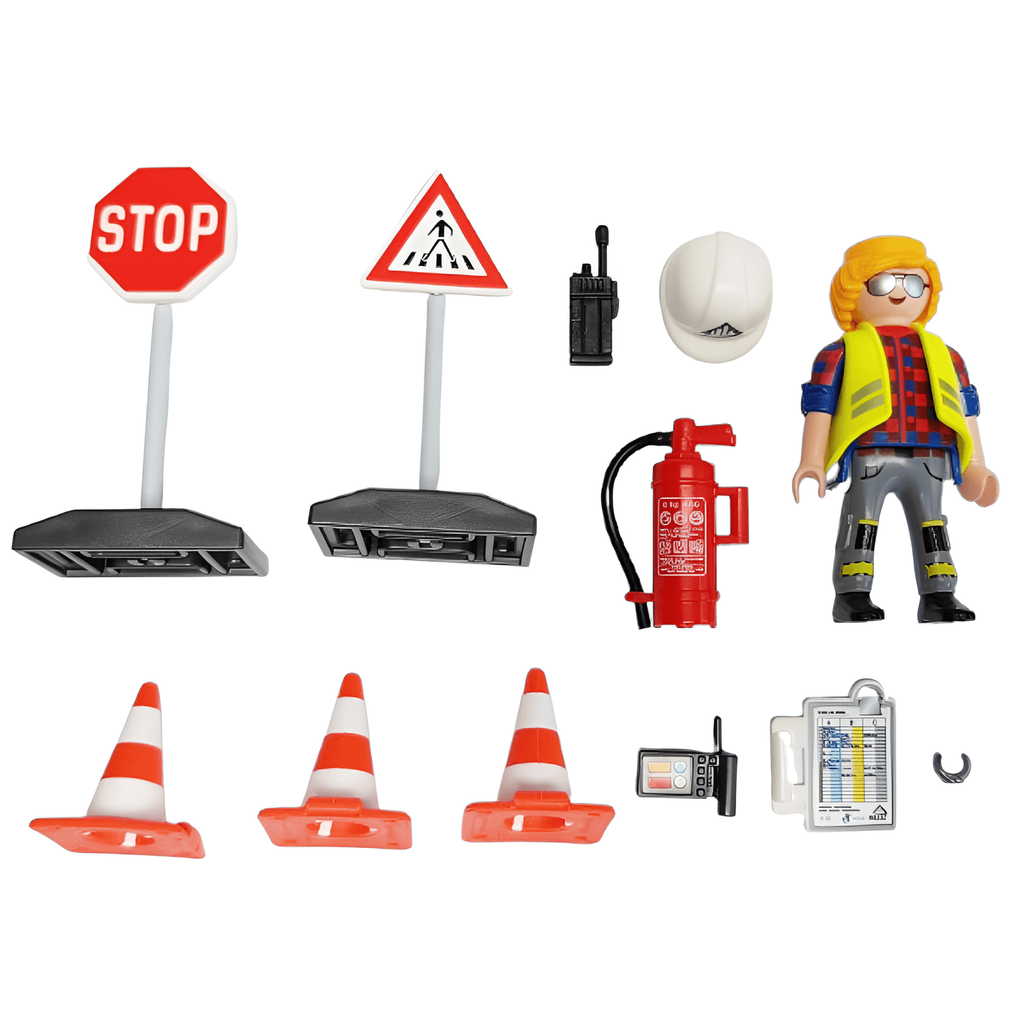 Playmobil Bauarbeiter mit Verkehrsschildern Baustelle Zubehör Set
