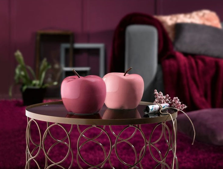 Deko Apfel 2er-Set Keramik glasierter Deko Obst Beerenfarbe Rosetöne Melinera