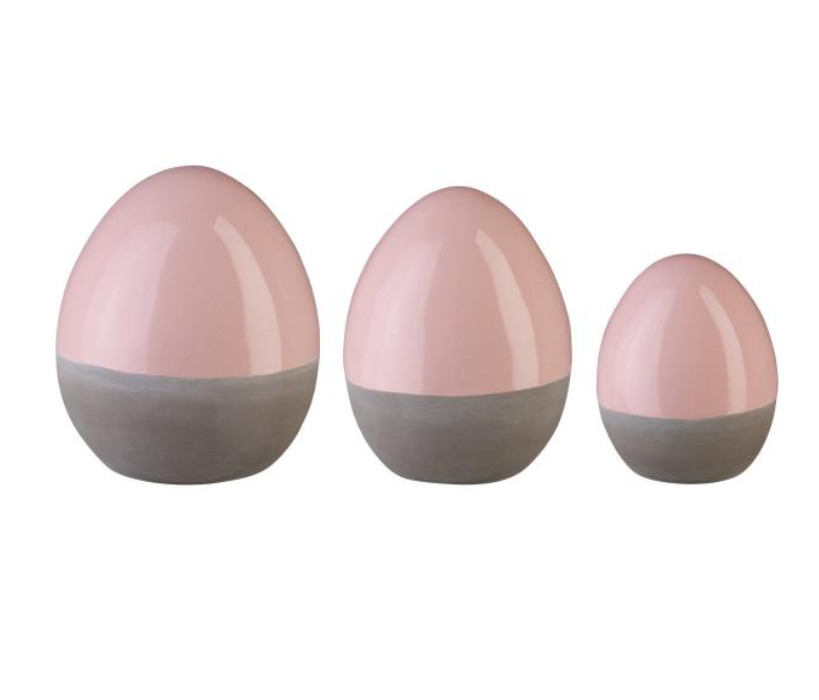 3er Ostereier Set Keramik 12cm Rosa Betonoptik Eier Osterdeko Dekofigur