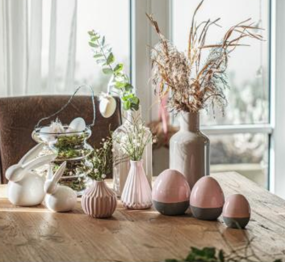 3er Ostereier Set Keramik 12cm Rosa Betonoptik Eier Osterdeko Dekofigur
