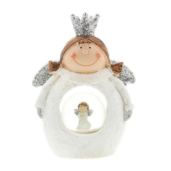 Schneekugel Figur Dekofigur Engel 13,5cm Weiß Weihnachtsdeko Tischdeko