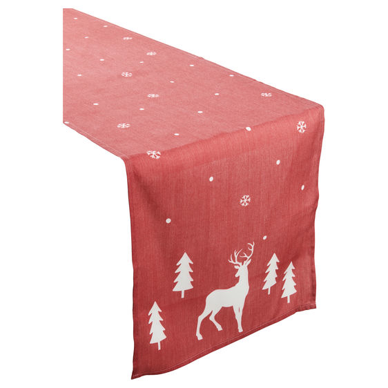 Tischläufer Tischdecke 40x160cm Rot Rentier Tanne Schneeflocken Weihnachtsdeko