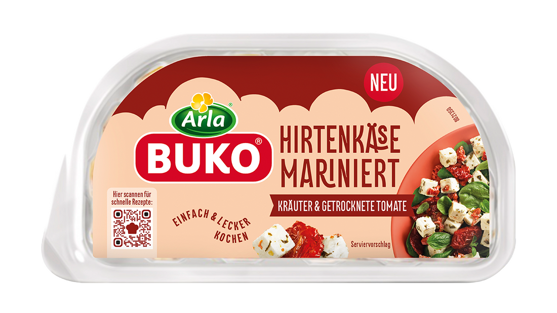 Arla Buko Hirtenkäse mariniert mit Kräuter und getrocknete Tomate