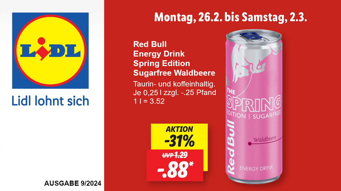 Lidl Angebot: Red Bull Energy Drink Waldbeere ab 26. Februar 2024