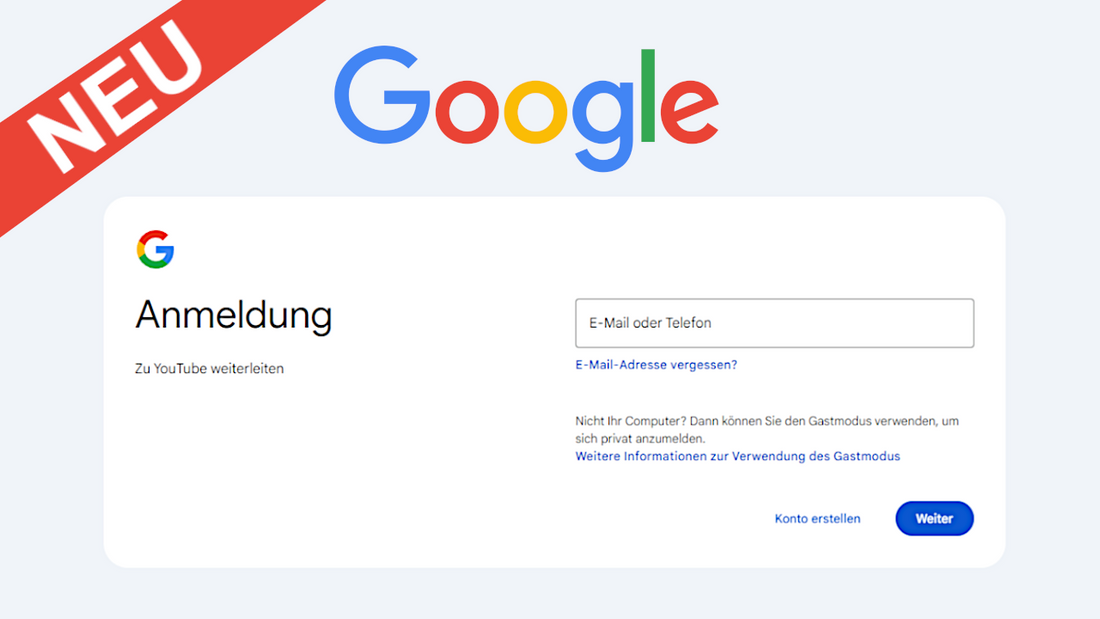 Google-Anmeldeseite mit neuem Design 2024 für alle Bildschirmtypen