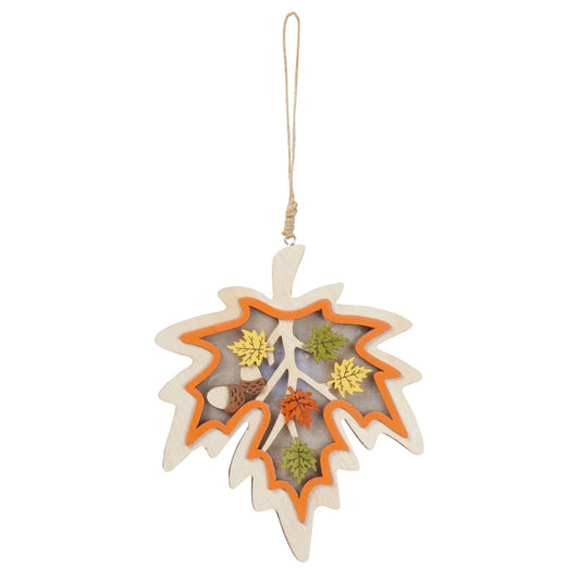 Ahorn Blatt mit LED Herbstdeko Beleuchtung Holz Girlande Fensterdeko Tischdeko