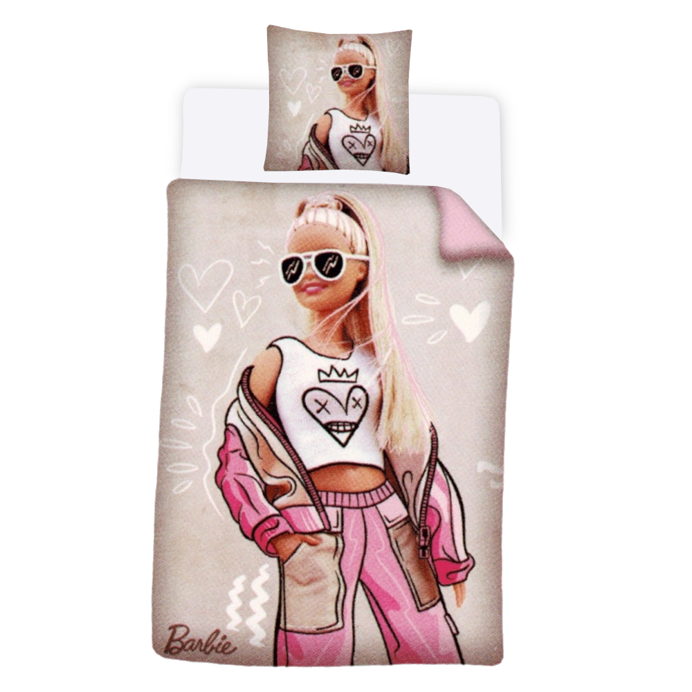 Barbie Kinder Bettwäsche Bettbezug 135x200cm Grau Rosa