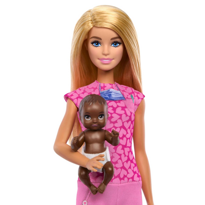 Barbie Kinderärztin Puppe mit Baby, Möbel und Zubehör – Mattel JCR72