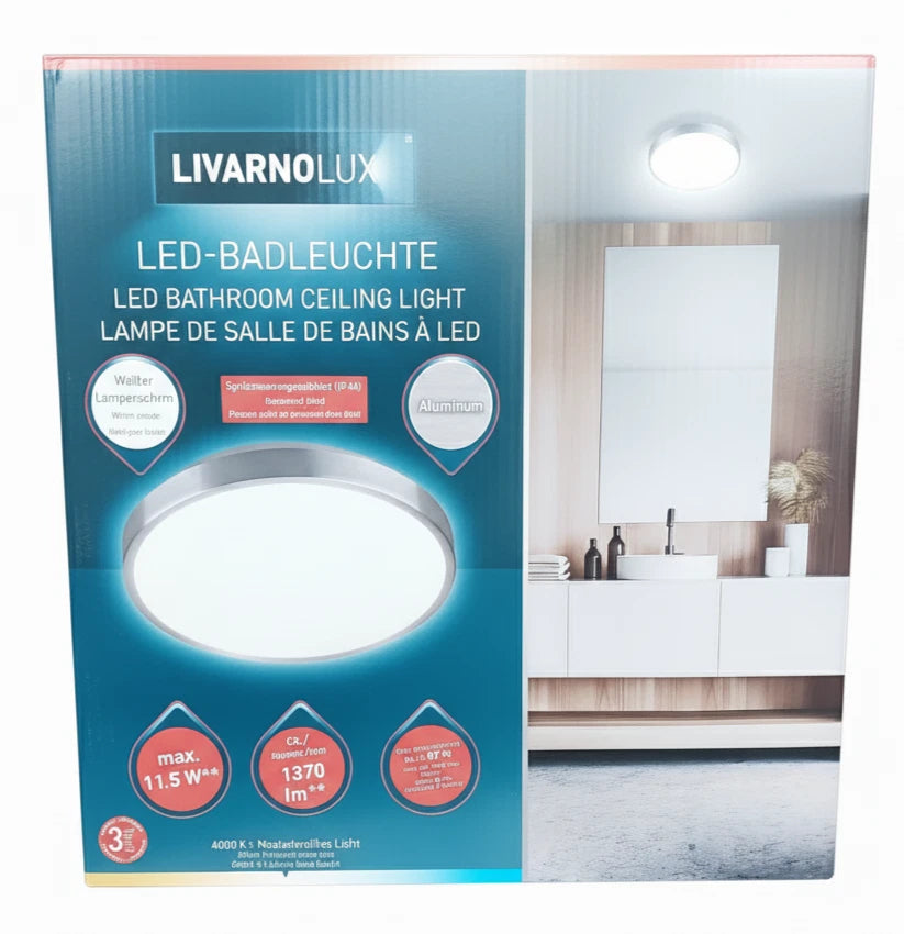 LED Deckenleuchte 28cm rund IP44 Badlampe neutralweiß Aluminium Livarno Lux