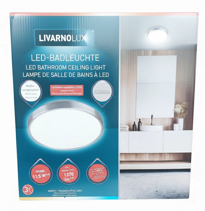 LED Deckenleuchte 28cm rund IP44 Badlampe neutralweiß Aluminium Livarno Lux