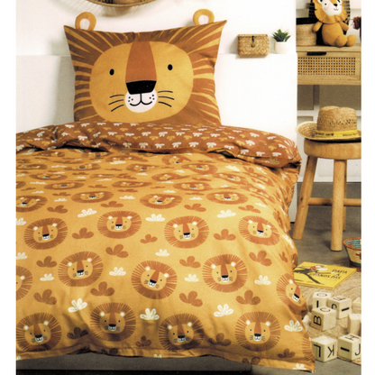 Löwe Tiger Kinder Bettwäsche Bettbezug 135x200cm Braun Orange