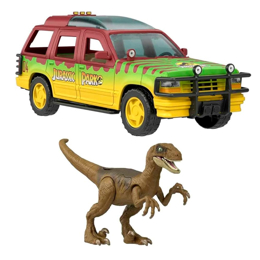 Jurassic World Epic Attack Ford Explorer + Velociraptor Dino mit Licht & Sound