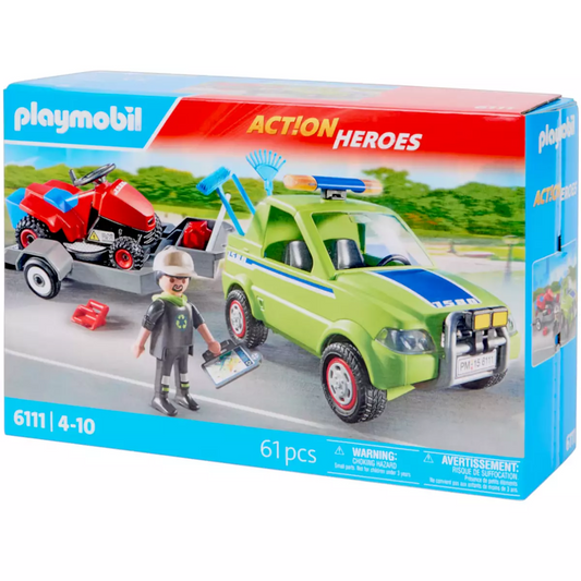 Playmobil 6111 - Action Heroes - Gartenpfleger mit Auto, Anhänger und Rasenmäher