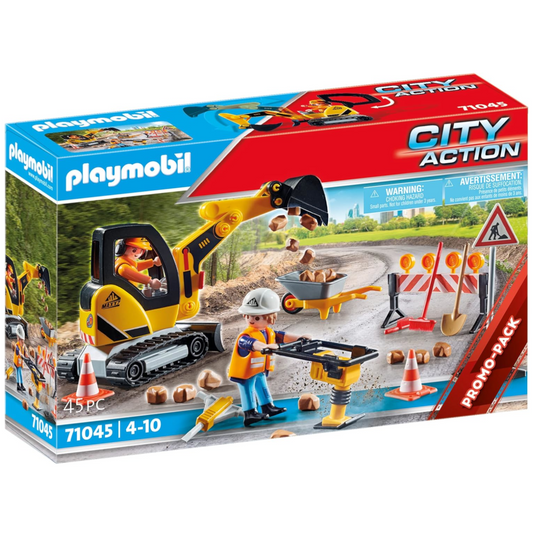 Playmobil 71045 - City Action - Straßenbaustelle mit Minibagger und Absperrung