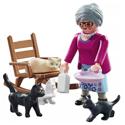Playmobil 71172 - Oma mit Katzen, Perlenkette & Schaukelstuhl, Zubehör