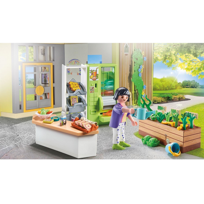 Playmobil 71333 - City Life - Schulkiosk Cafeteria Blumenbeet Flaschenautomat