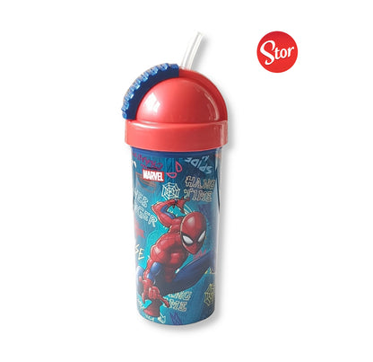 Marvel's Spider-Man Spiderman Trinkflasche 410 ml Trinkhalm Ein-/Ausklappbar