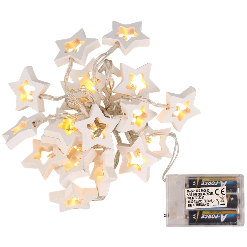 LED Lichterkette Sterne aus Holz Warmweiß Batterie Weihnachtsdeko Tischdeko