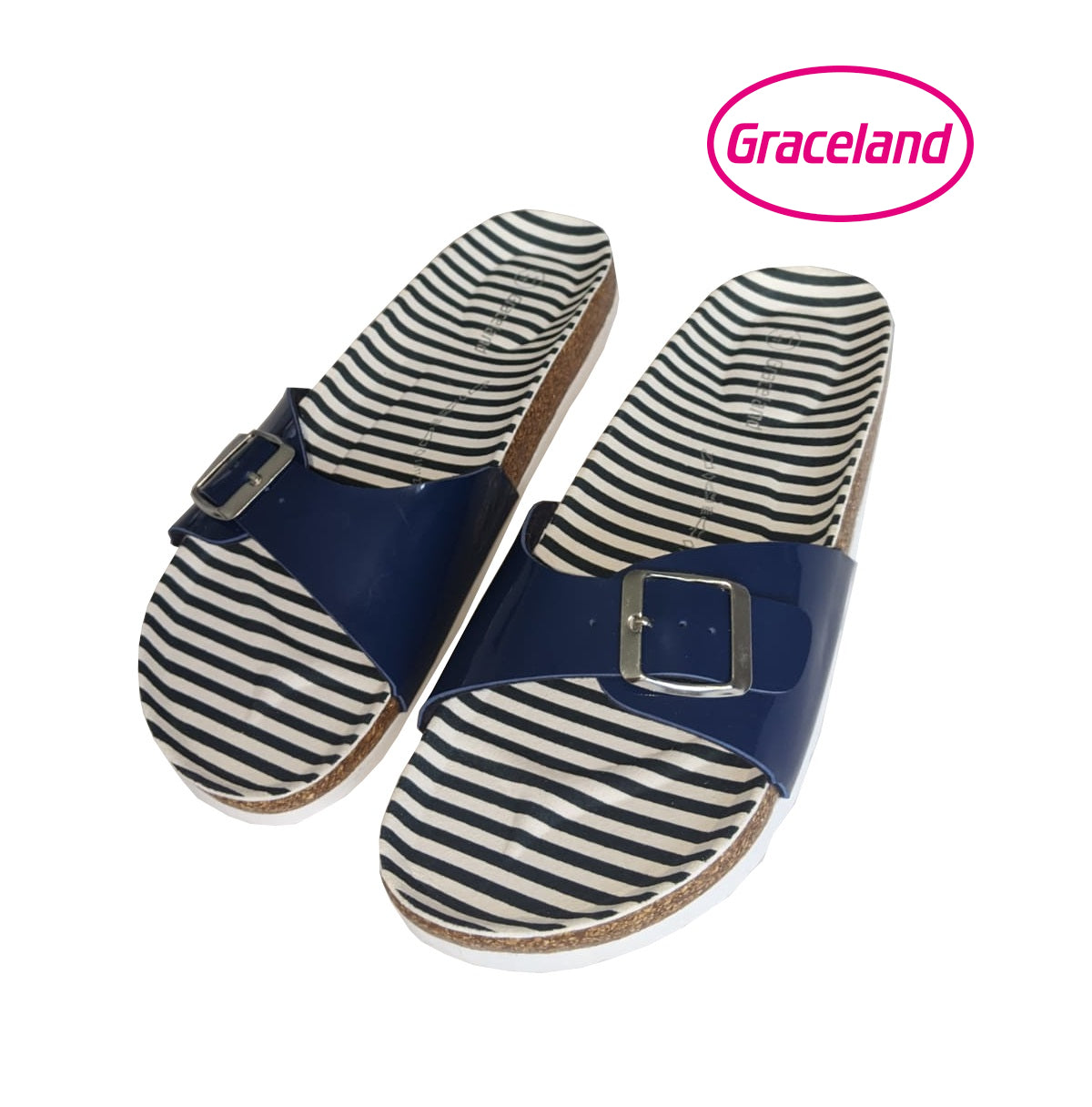 Damen Sandalen Sandaletten Pantolette Gr. 41 Blau/Weiß gestreift von Graceland