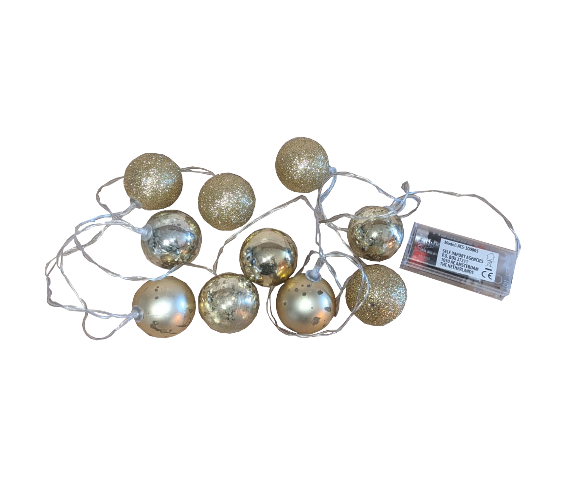 LED Lichterkette Gold Kugeln Glitter Warmweiß Batterie Weihnachtsdeko Tischdeko