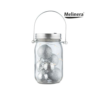 LED Windlicht aus Glas Kugeln Silber Batterie Weihnachtsdeko Dekoglas Melinera®