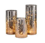 3-teilig LED Windlicht 15-25cm Stimmungslicht Silber Warmweiß Weihnachtsdeko