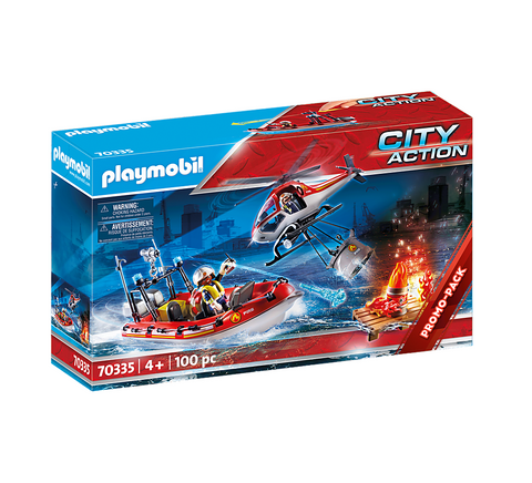 Playmobil 70335 - City Action - Feuerwehreinsatz mit Heli und Boot Wasserrettung