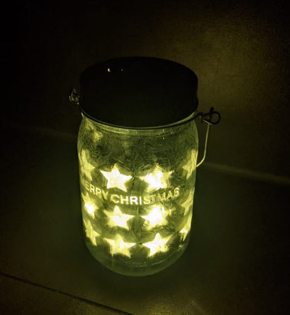 LED Windlicht aus Glas Sterne Silber Batterie Weihnachtsdeko Dekoglas Melinera®