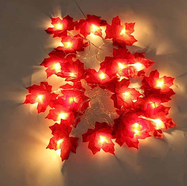 20 LED Lichterkette Herbst Deko Herbstdekoration | Ahorn Rot Blätter Girlande 🍁
