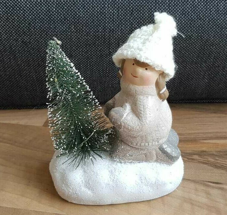 Deko Figur Kind mit Mütze LED-Beleuchtung Keramik 14cm Weihnachtsdeko 🎅🏽🎄 - LeakBuy