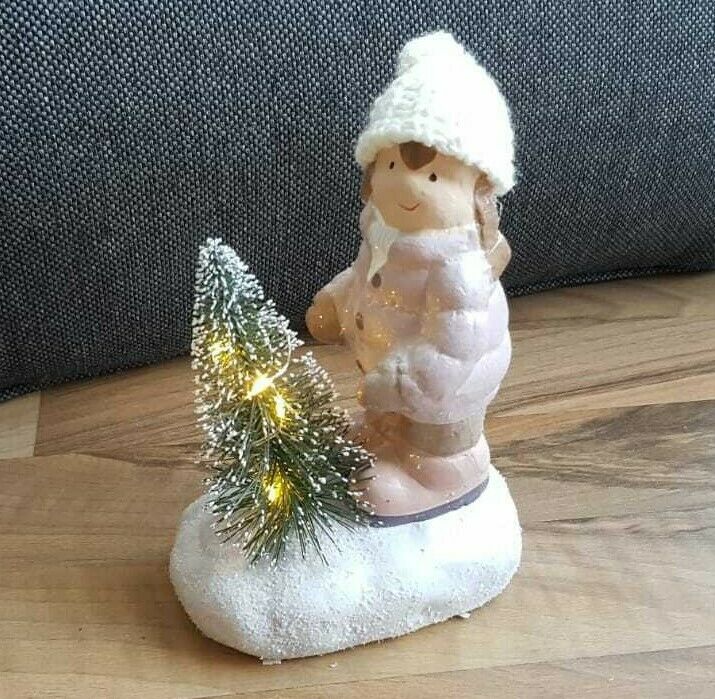 Deko Figur Kind mit Mütze LED-Beleuchtung Keramik 14cm Weihnachtsdeko 🎅🏽🎄 - LeakBuy