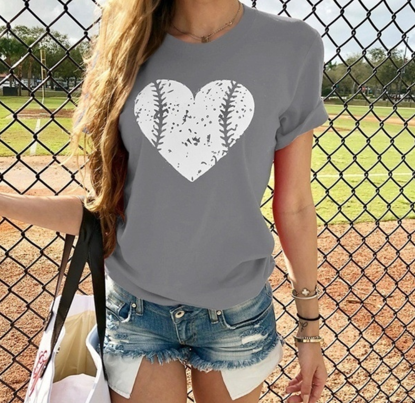 Damen T-shirt Blusen, Tops & Shirts mit Basketball Herz in Grau | Sommer ☀️🏀❤️