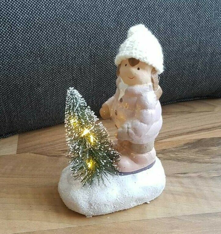 Deko Figur Kind mit Mütze LED-Beleuchtung Keramik 14cm Weihnachtsdeko 🎅🏽🎄 - LeakBuy