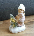 Deko Figur Kind mit Mütze LED-Beleuchtung Keramik 14cm Weihnachtsdeko 🎅🏽🎄